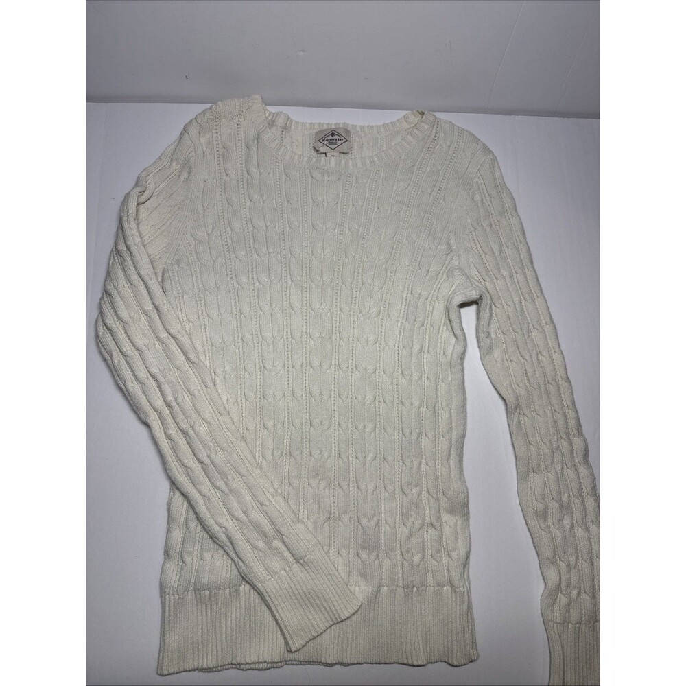 St. John's Bay Cable-Knit Crew Neck Pullover Sweater Beige Women Size M